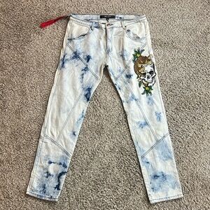 NWT Reason Brand denim skinny Mens Size 38 x 31 Denim Embroidered Jeans Classic